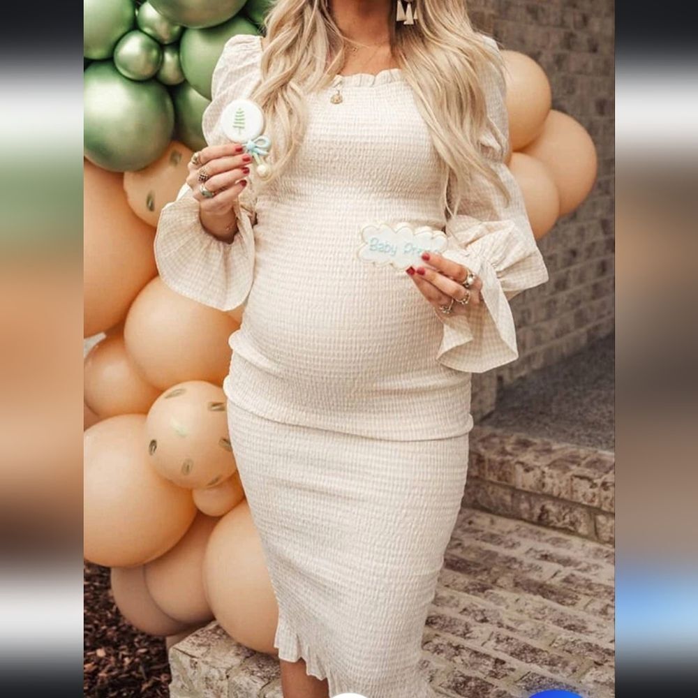 Momyknows Ruffle Off Shoulder Baby Shower Maternity Dress large